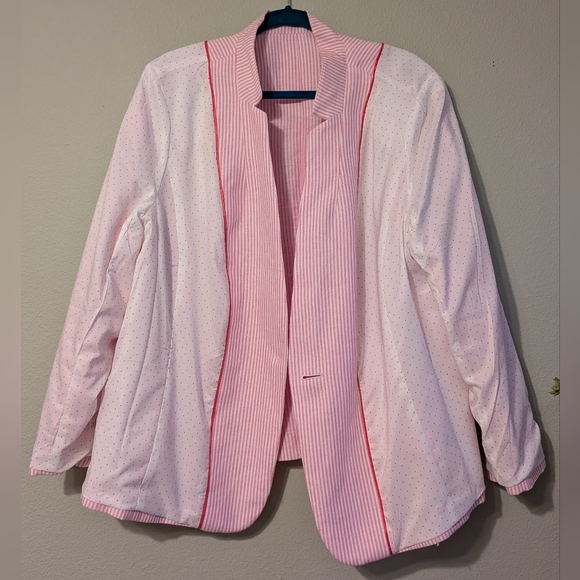 Talbots Aberdeen Womens Linen Cotton Blazer 18W Pink Striped Lined Jacket Coat - Picture 6 of 11